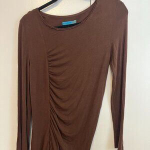 Alice + Olivia Chocolate brown gathered, long sleeve dress -- size L